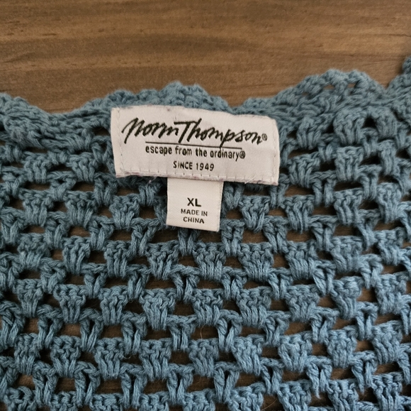 Crochet Linen Cardigan XL VTG Scalloped Norm Thompson Romantic Fairy Cottagecore - Picture 2 of 7